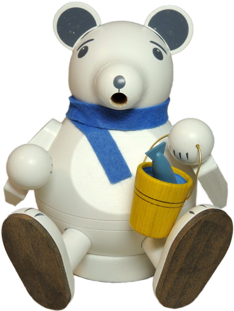 Richard Glaesser Räuchermännchen Rauchfigur Eisbär sitzend, 14 cm, #26641, Handwerkskunst aus dem Erzgebirge