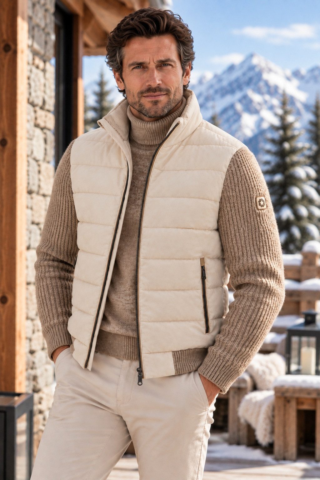 MILESTONE Hybridjacke MSDean edles Microvelours, atmungsaktiv, wasserabweisend mit Strickelementen
