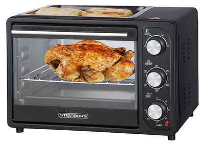 STEINBORG Minibackofen SB-3001, 20 Liter, Umluft, 3 in 1 Funktion, Grillplatte, großes Sichtfenster, 1300 Watt