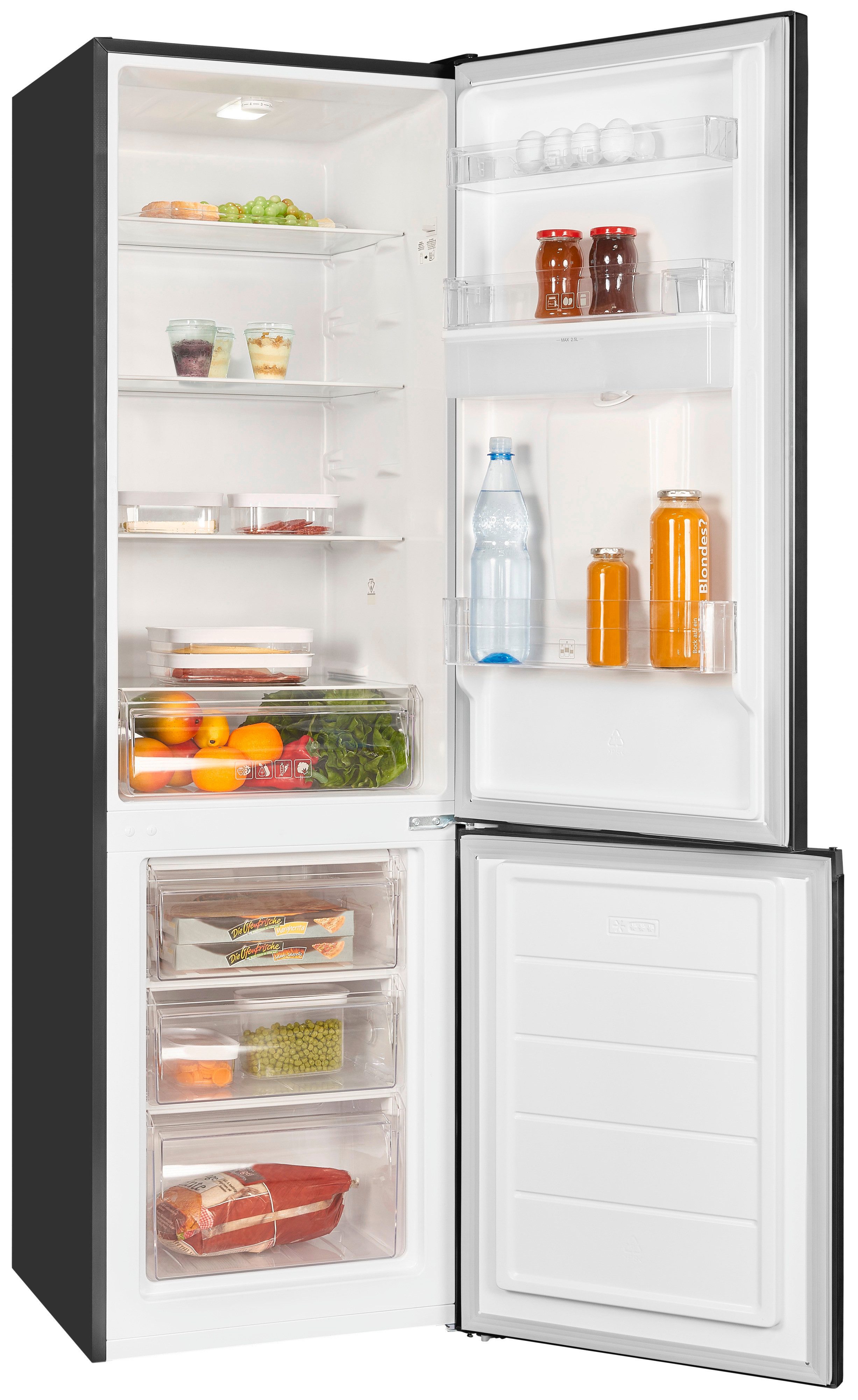 exquisit Kühl-/Gefrierkombination KGC265-70-WS-040D inoxlook-az, 179,5 cm hoch, 55 cm breit, 260 Liter Nutzinhalt, Wasserspender, 4 Sterne Gefrieren