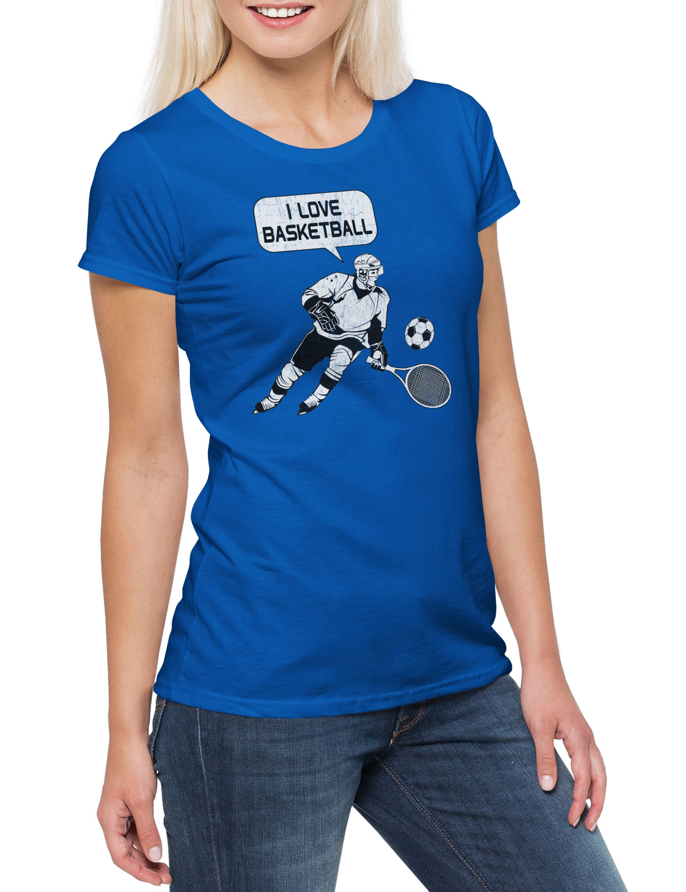 Urban Backwoods Print-Shirt I Love Basketball Damen T-Shirt Tennis Ice Hockey Eishockey Soccer (1-tlg) Fußball Fasching Karneval Sport