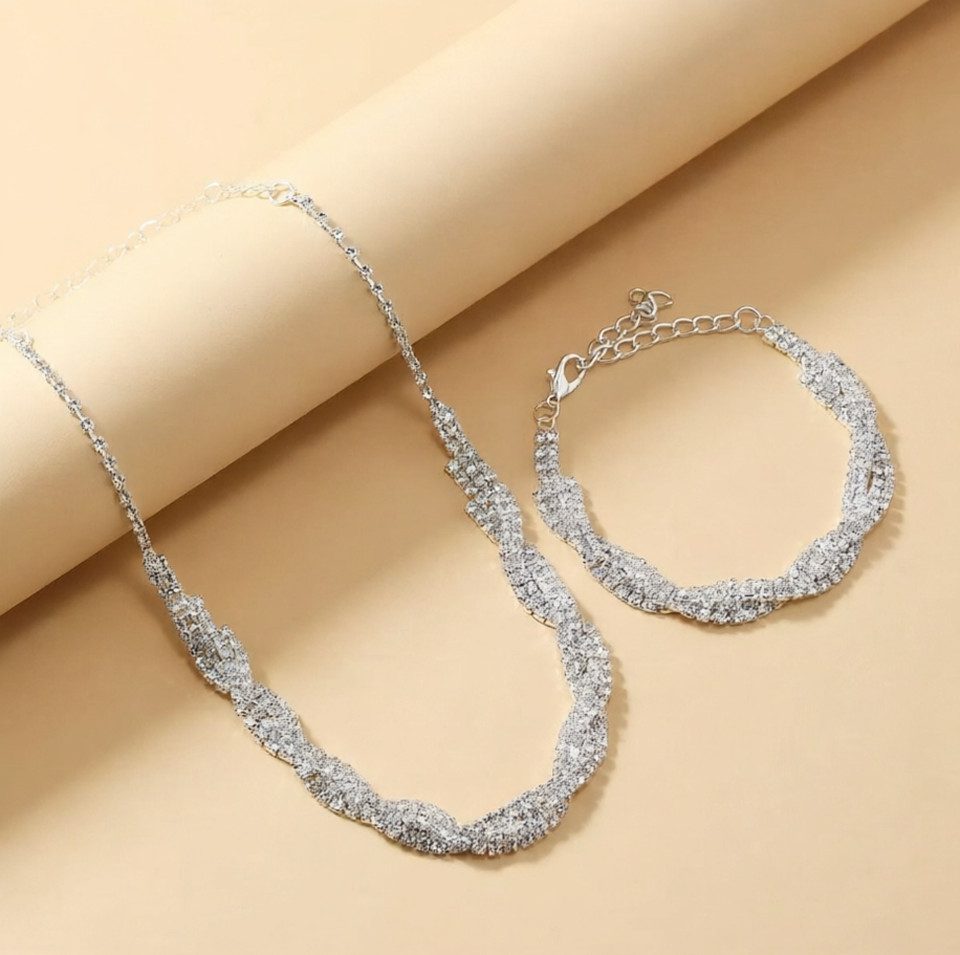 Coonoor Schmuckset Damen Schmuckset 2-teilig, Braut Strass Schmuckset, (2-tlg), Armband Halskette, Hochzeitsschmuck Set – Bild 4 von 5