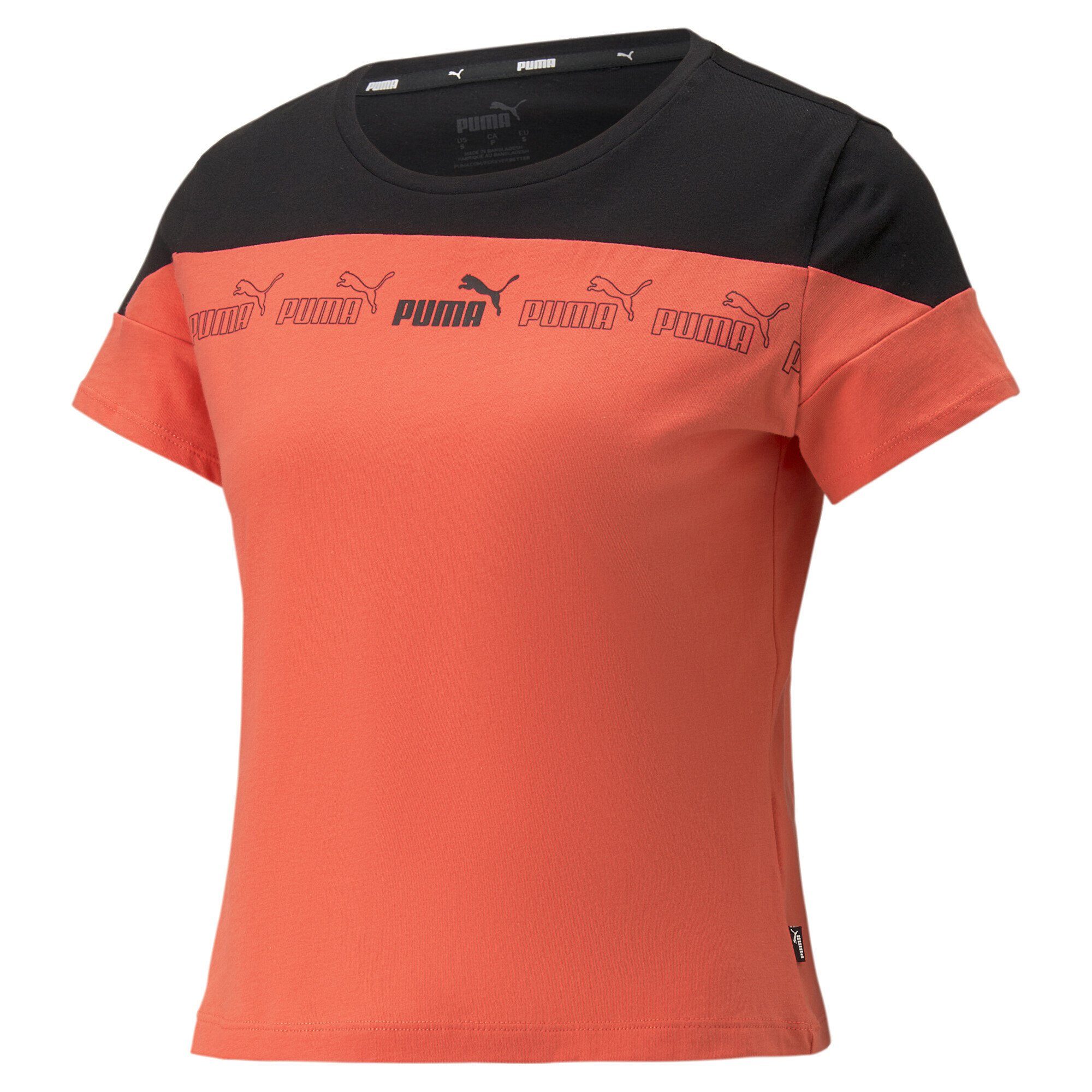PUMA T-Shirt Around the Pink Salmon Black T-Shirt Damen Block