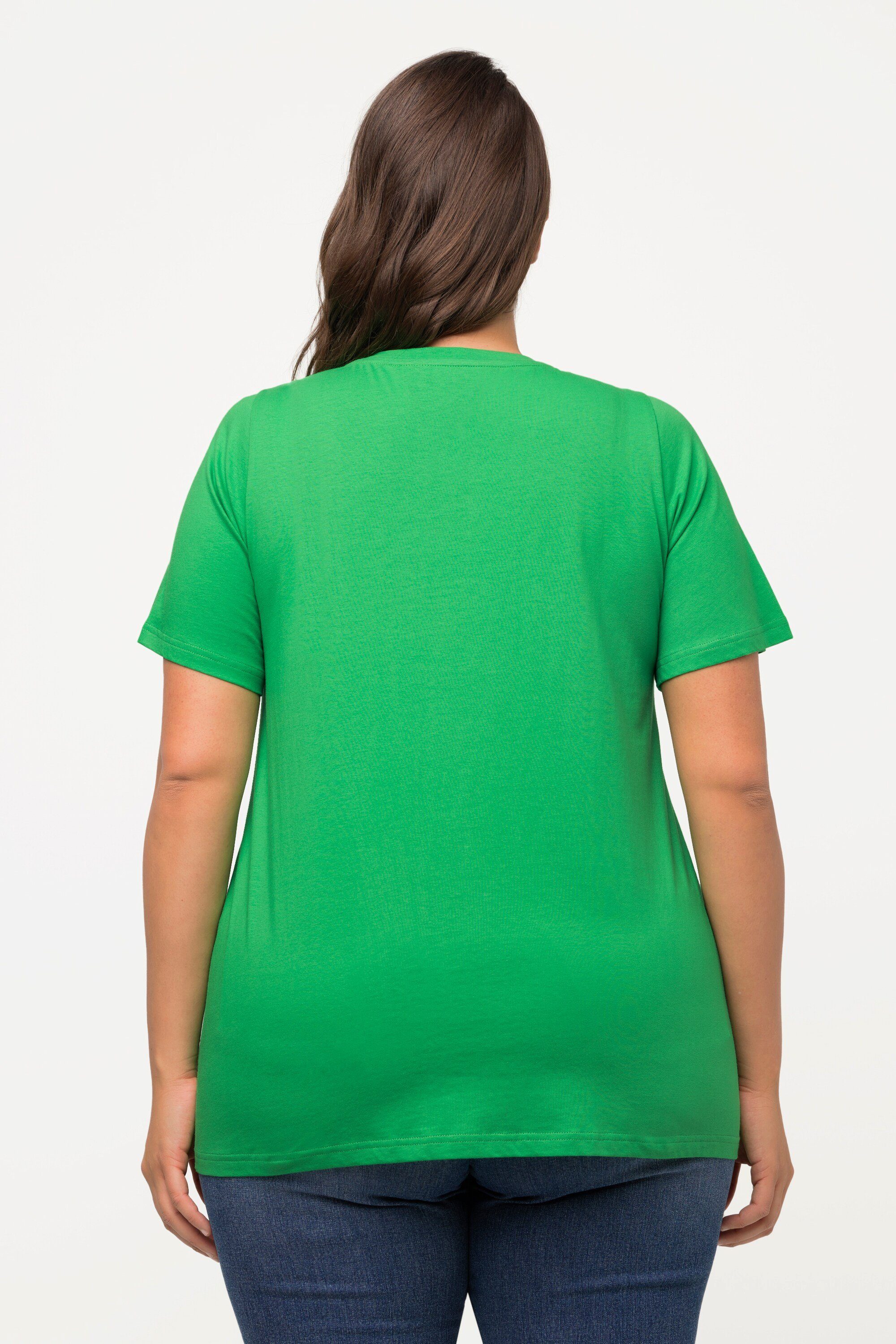 Ulla Popken Rundhalsshirt T-Shirt A-Linie grasgrün Flügel-Halbarm Tunika-Ausschnitt