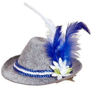 Karneval-Klamotten Kostüm Bayernhut Damen grau blau Edelweiß und Halskette, Accessoires für Oktoberfest