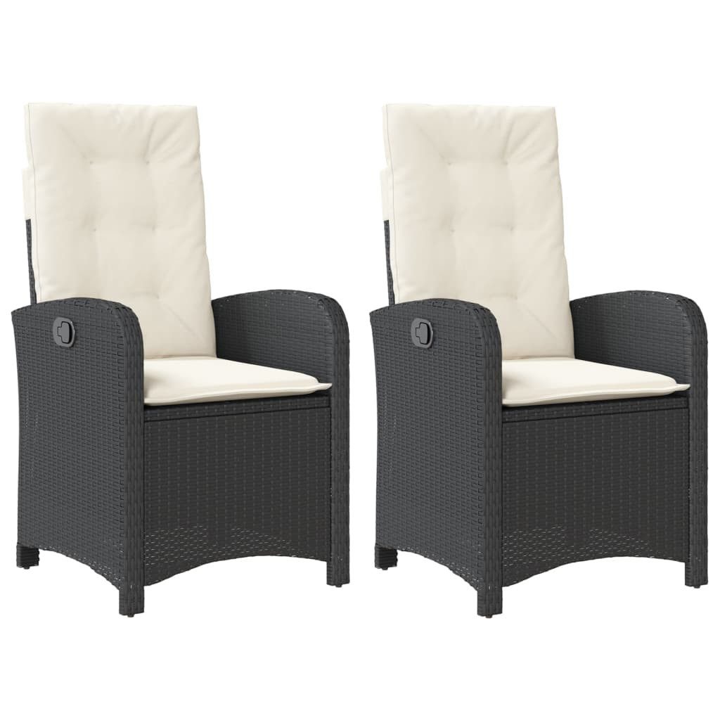 Gartenstuhl Gartensessel mit Kissen 2 Stk Verstellbar Schwarz Polyrattan
