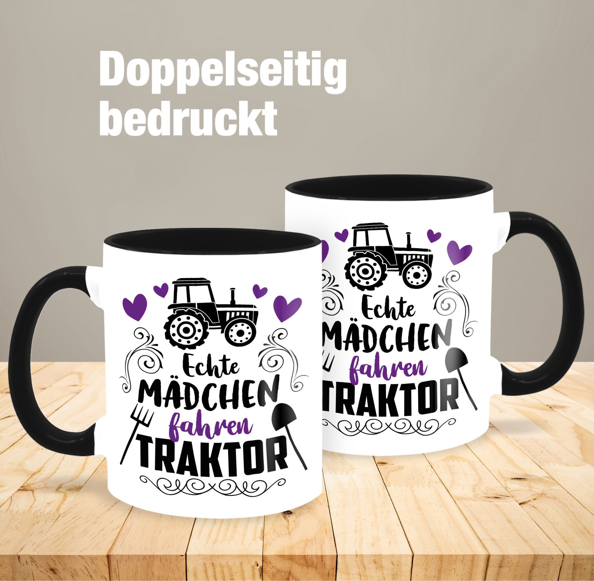 Traktor fahren 1 Mädchen Keramik, Geschenk Shirtracer - Schwarz Hobby schwarz, Tasse Kaffeetasse Echte