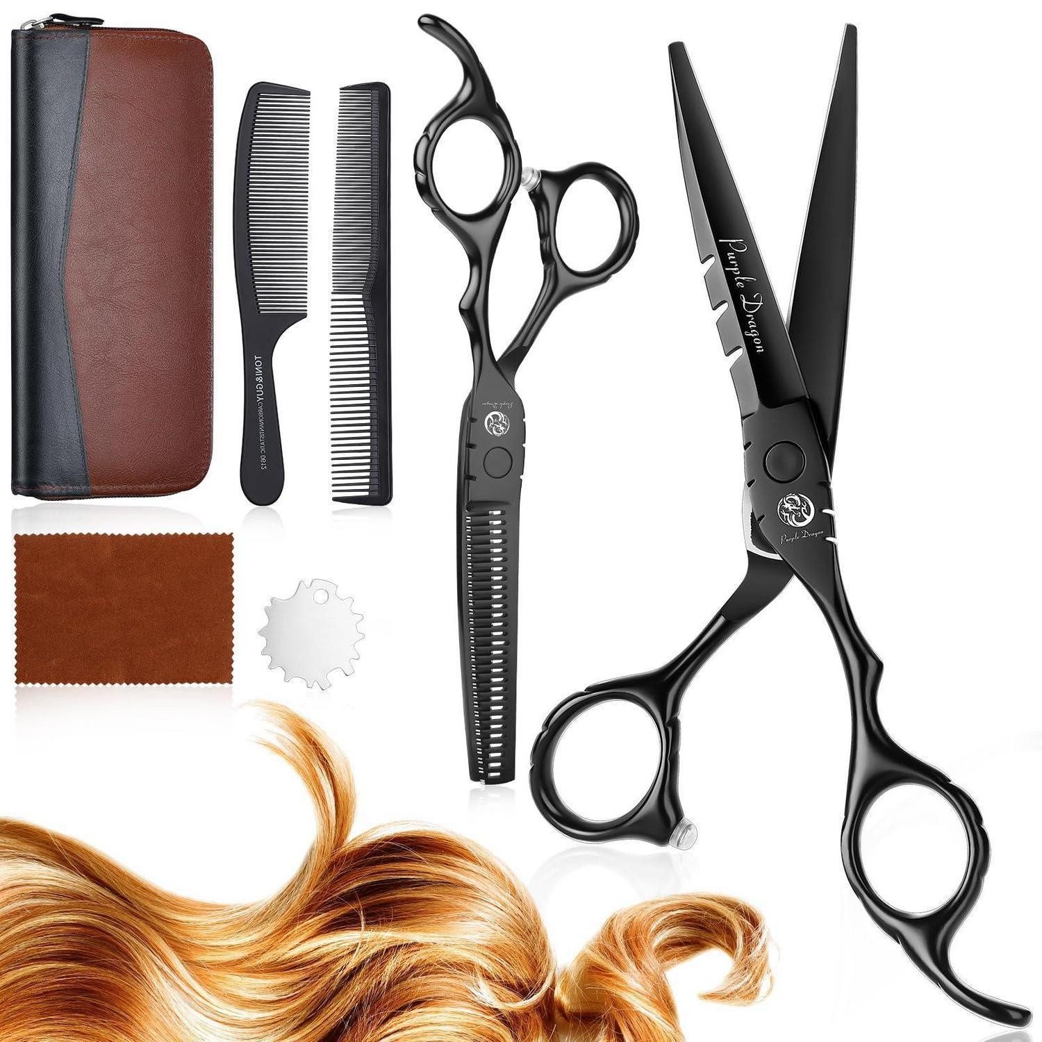 LuxusKollektion Scheren-Set Haarschere Set 6 Zoll Schwarz Effilierschere Grau