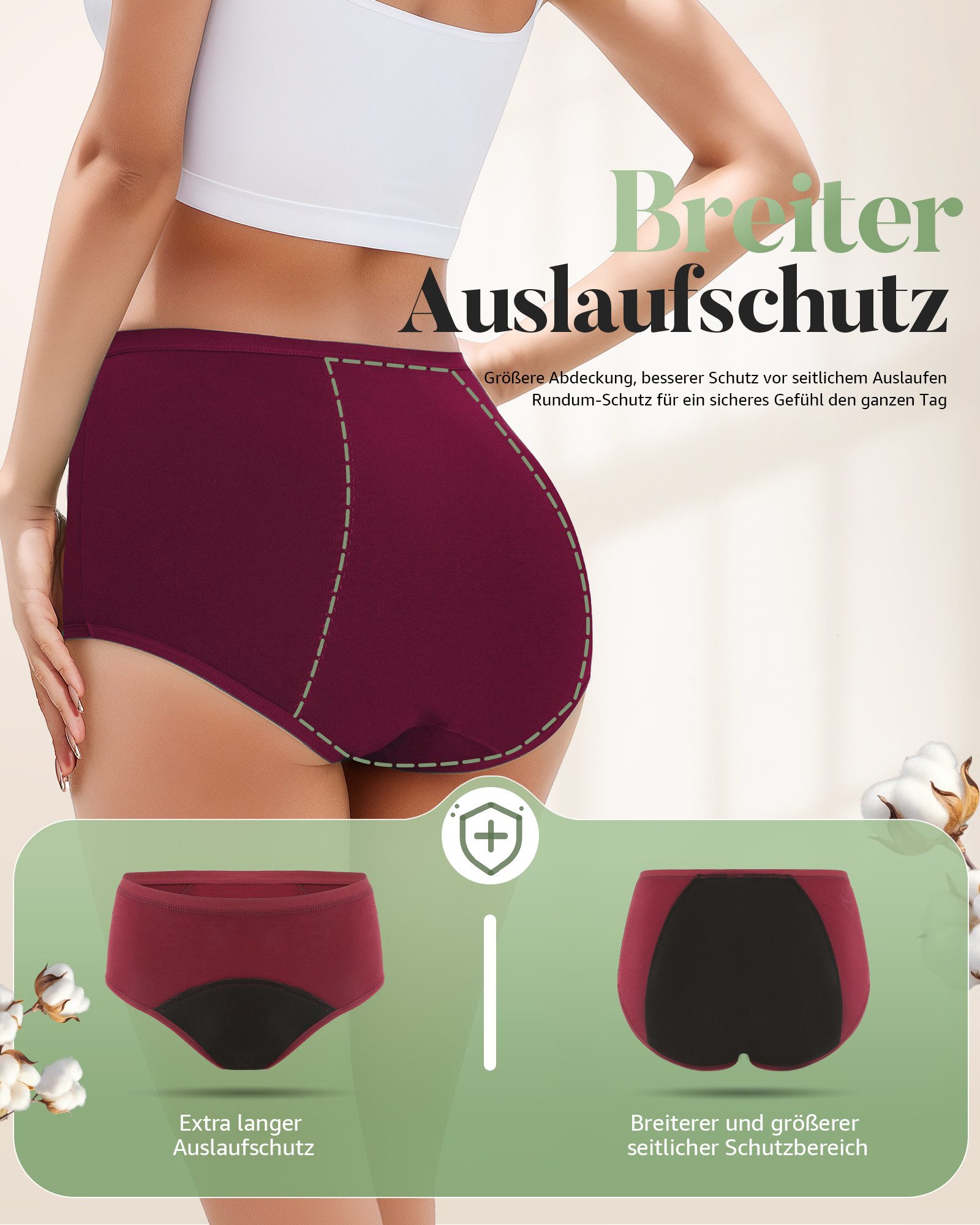 TANSTC Periodenslip Periodenslip Periodenunterwäsche starke Blutung Damen (Packung, 3er-Pack) auslaufsicher, für starke Tage geeignet, mehrlagiger Schutz, waschbar