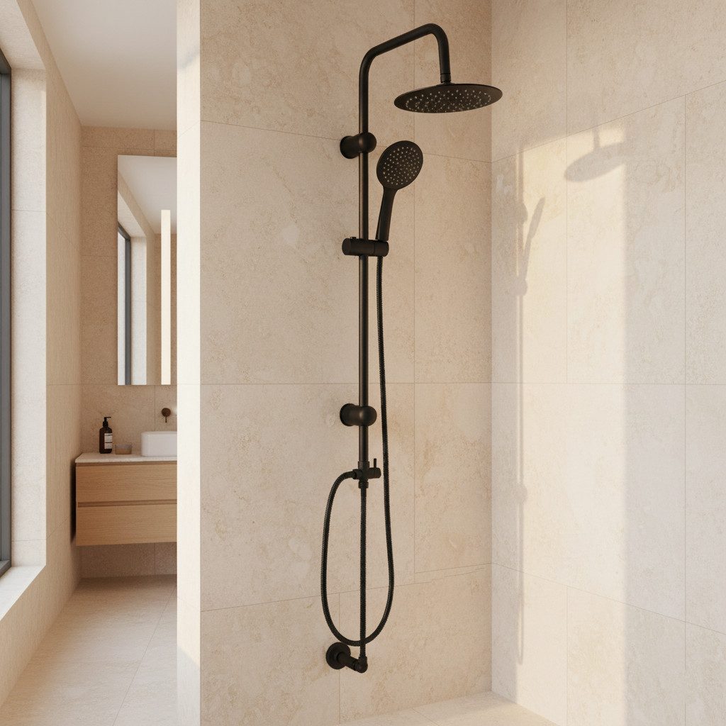 Faizee Möbel Duschsystem Regendusche Schwarz RUND Set Dusch Set inkl. Verstellbar Duschsäule