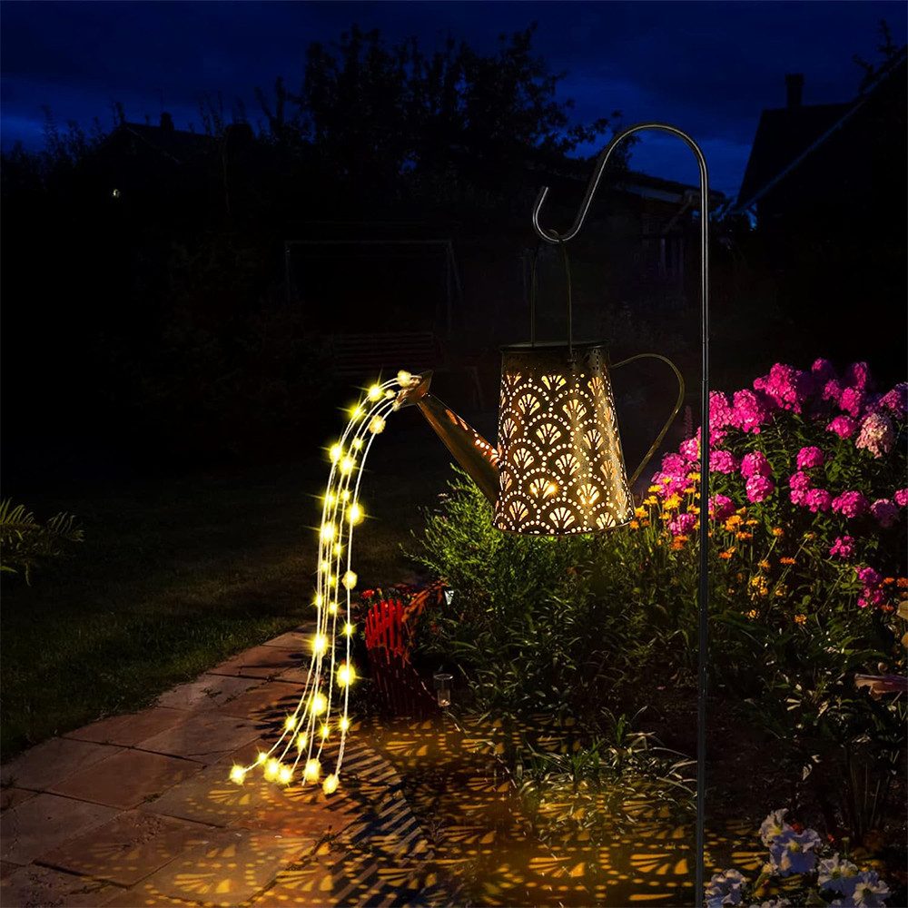 TUWENA LED Solarleuchte Solar Gießkanne Lichterkette, Wasserdicht Gartendeko Gießkannenlicht, Solarlampen mit Schäferhaken für Garten Hofweg Balkon Terrasse Deko