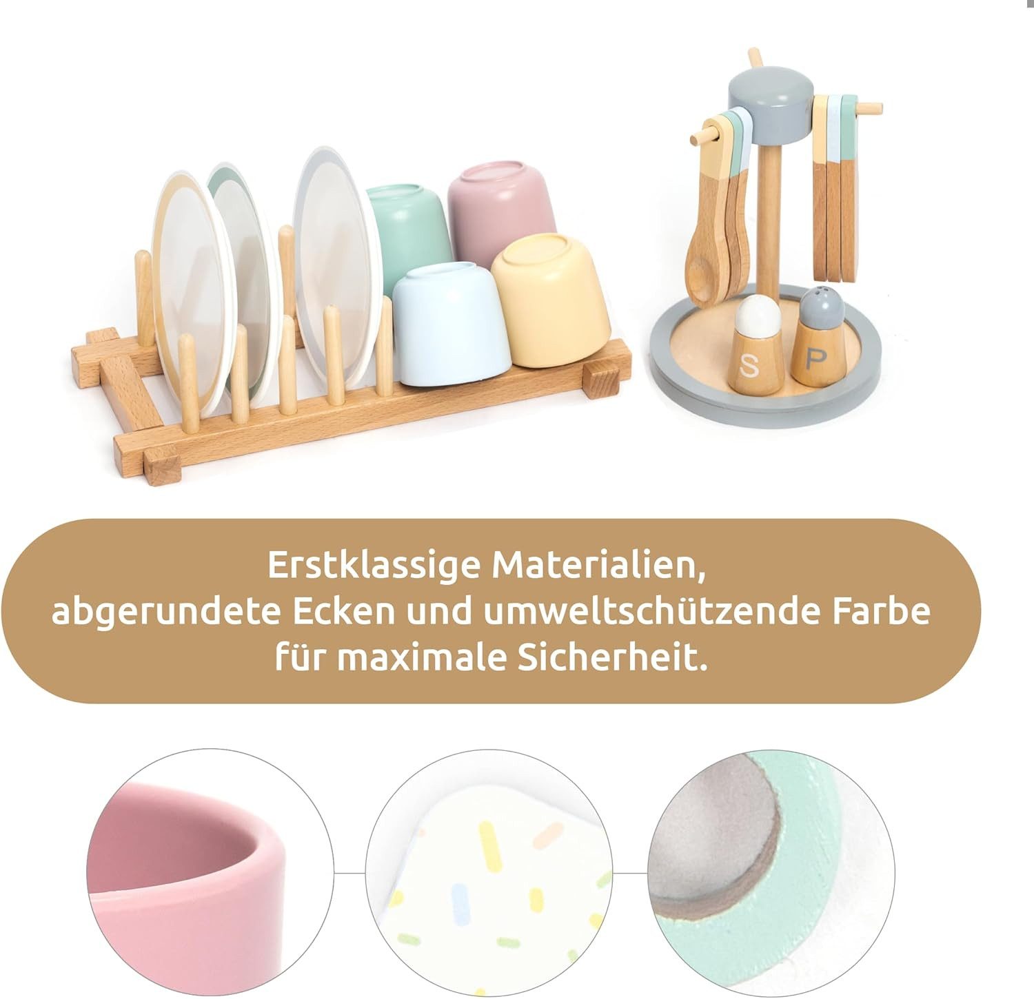 Esun Spielküche Kinderküche Zubehör Holz, 33 St. Geschirrset mit Tassen, Sp günstig online kaufen