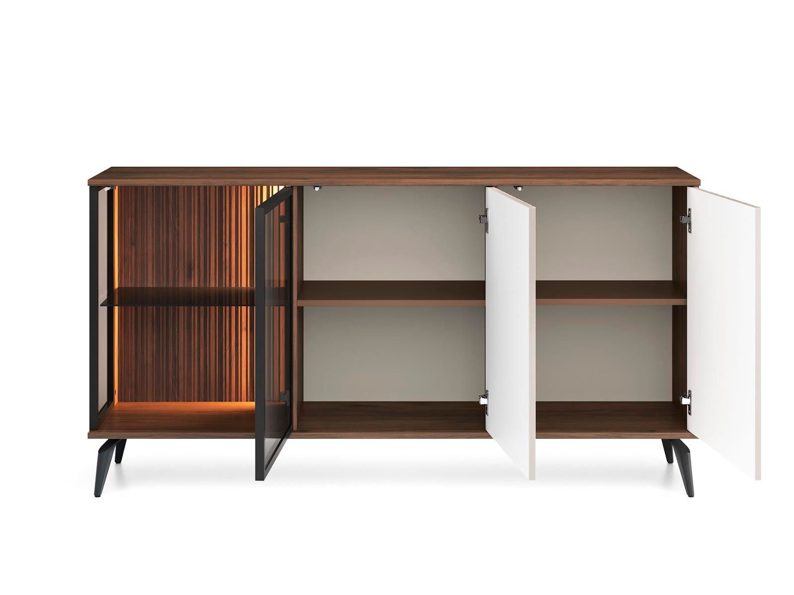Compleo Kommode dreitürig für Wohnzimmer, gerillte Front, VIVIN, Breite: 154 cm