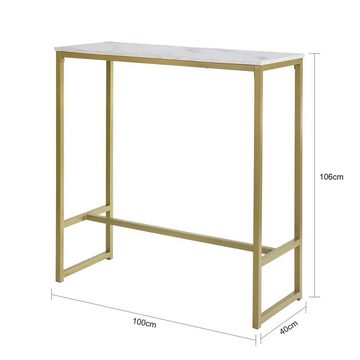 SoBuy Bartisch FSB34, mit goldenem Metallrahmen Stehtisch Bartresen Tresentisch Küchentheke