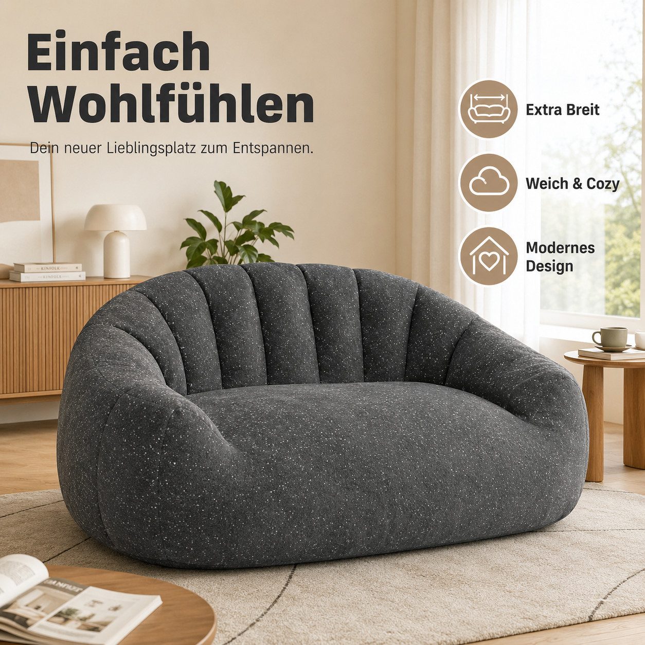 MIBODE Sitzsack XXL Sitzsack Sofa mit Armlehnen, gemütlicher Sessel (Einzelsofa, 1-teilig), Bärenpfoten-Design;ergonomische Form;keine Montage erforderlich
