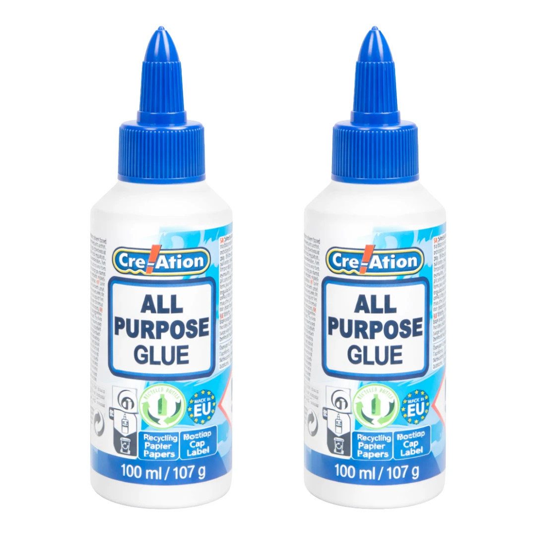 Cre-Ation Bastelkleber 2x 100 ml Alleskleber Bastelkleber Flüssigkleber für Holz Pappe, (Set, 2-tlg), starke Klebekraft; transparent auftrocknend