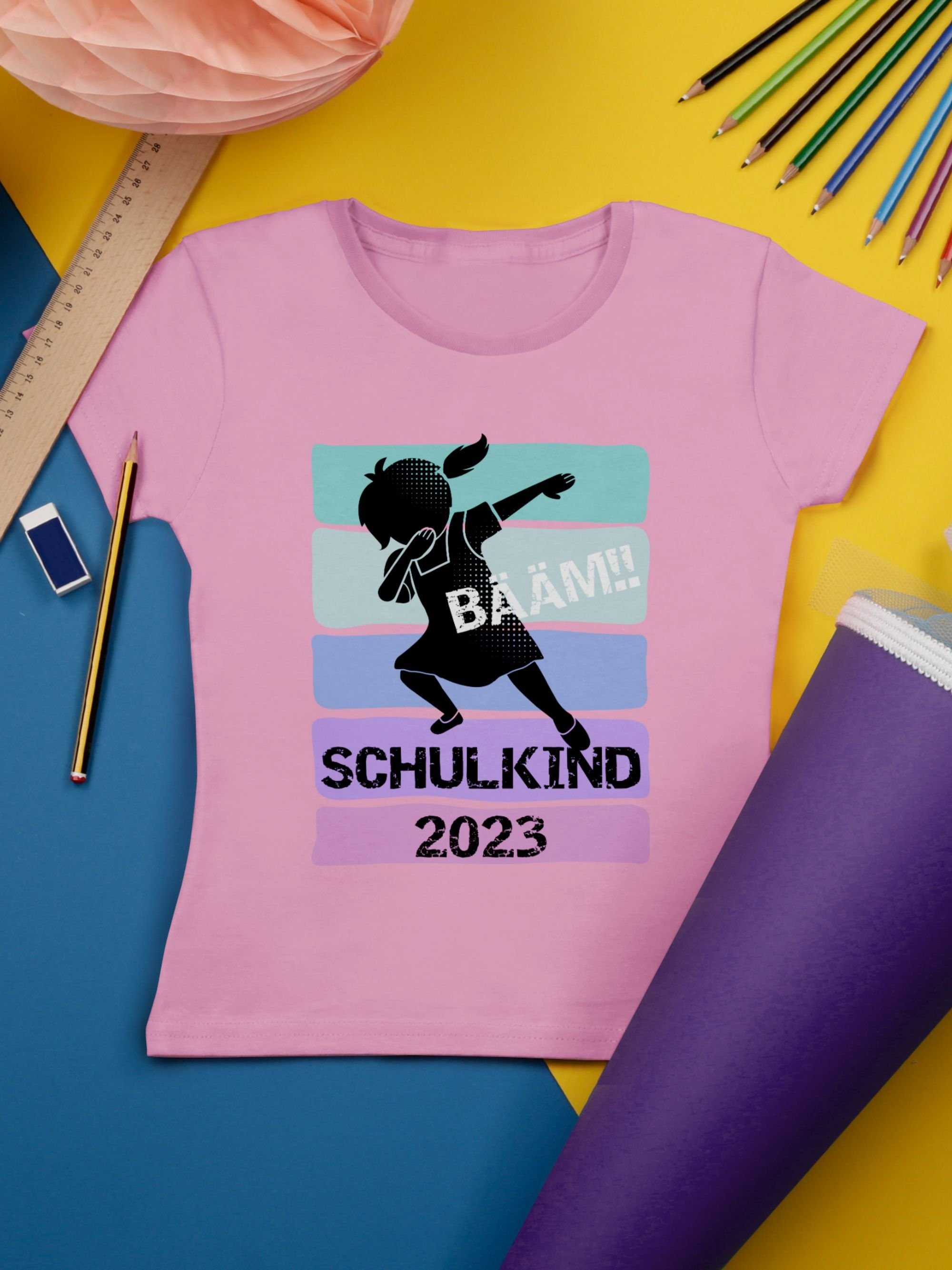 Schulkind Mädchen Bääm!! Einschulung T-Shirt 1 Mädchen Rosa Shirtracer 2023