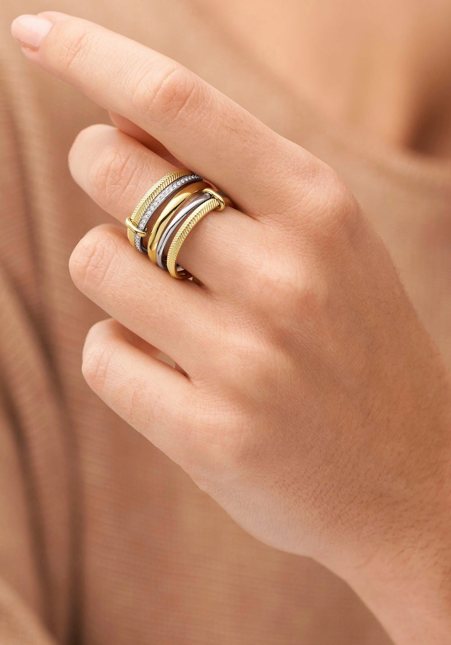 Fossil Fingerring Schmuck JEWELRY ALL STACKED UP TWO-TONE PRESTACK RING, mit Glasstein – Bild 5 von 5