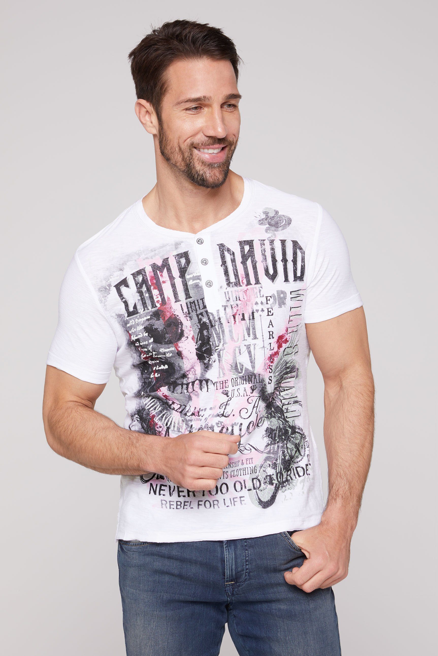 CAMP DAVID Henleyshirt mit offenen Kanten