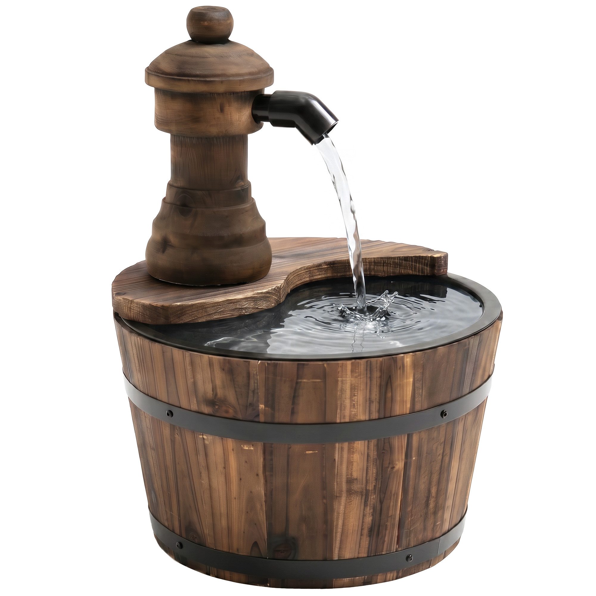 Outsunny Gartenbrunnen Fassbrunnen Wasserfall Holzeimer, 13 cm Breite, Wasserbecken BxT: 27x27 cm, (Springbrunnen, 1 tlg., Zierbrunnen), Tannenholz + Metall Naturholz Ø27 x 37 cm