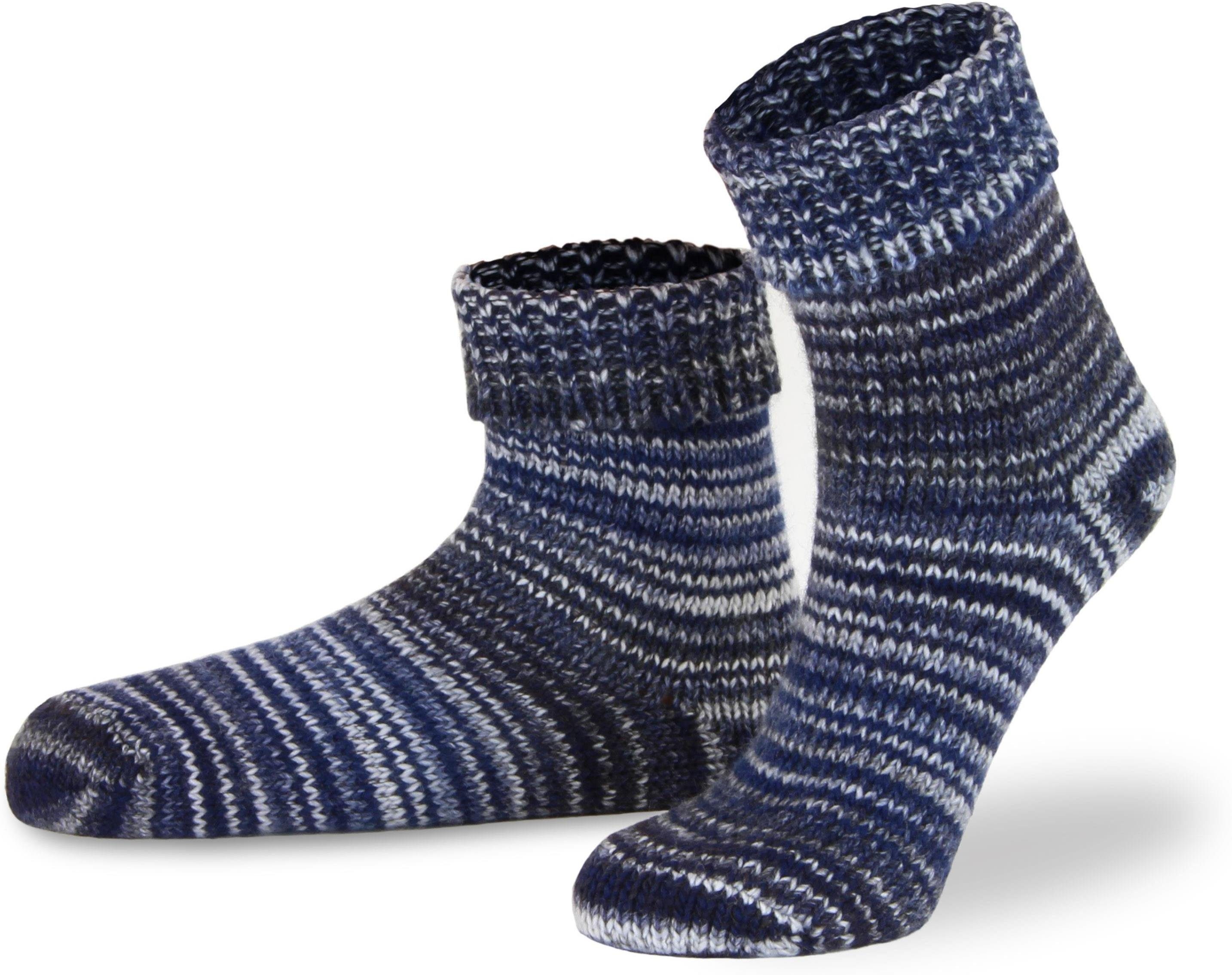 normani Thermosocken 2 Paar Skandinavische mit mit hochwertige (2 Qualitätssocken Blau Paar) hohem Umschlag Wollanteil Wollsocken