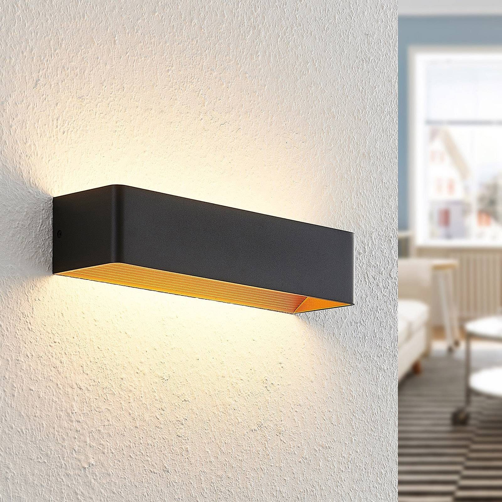 Arcchio LED Wandleuchte Karam, LED-Leuchtmittel fest verbaut, warmweiß, Modern, Aluminium, Eisen, Schwarz, gold, 1 flammig, inkl.