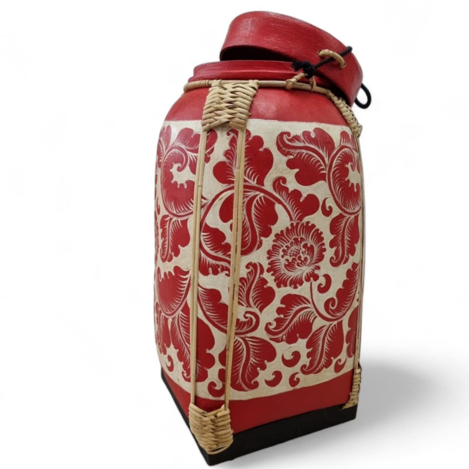Kinaree Aufbewahrungskorb Bambus Reiskorb 60cm handbemalt Thailand mit Deckel, handbemalt, Unikate, Naturprodukt