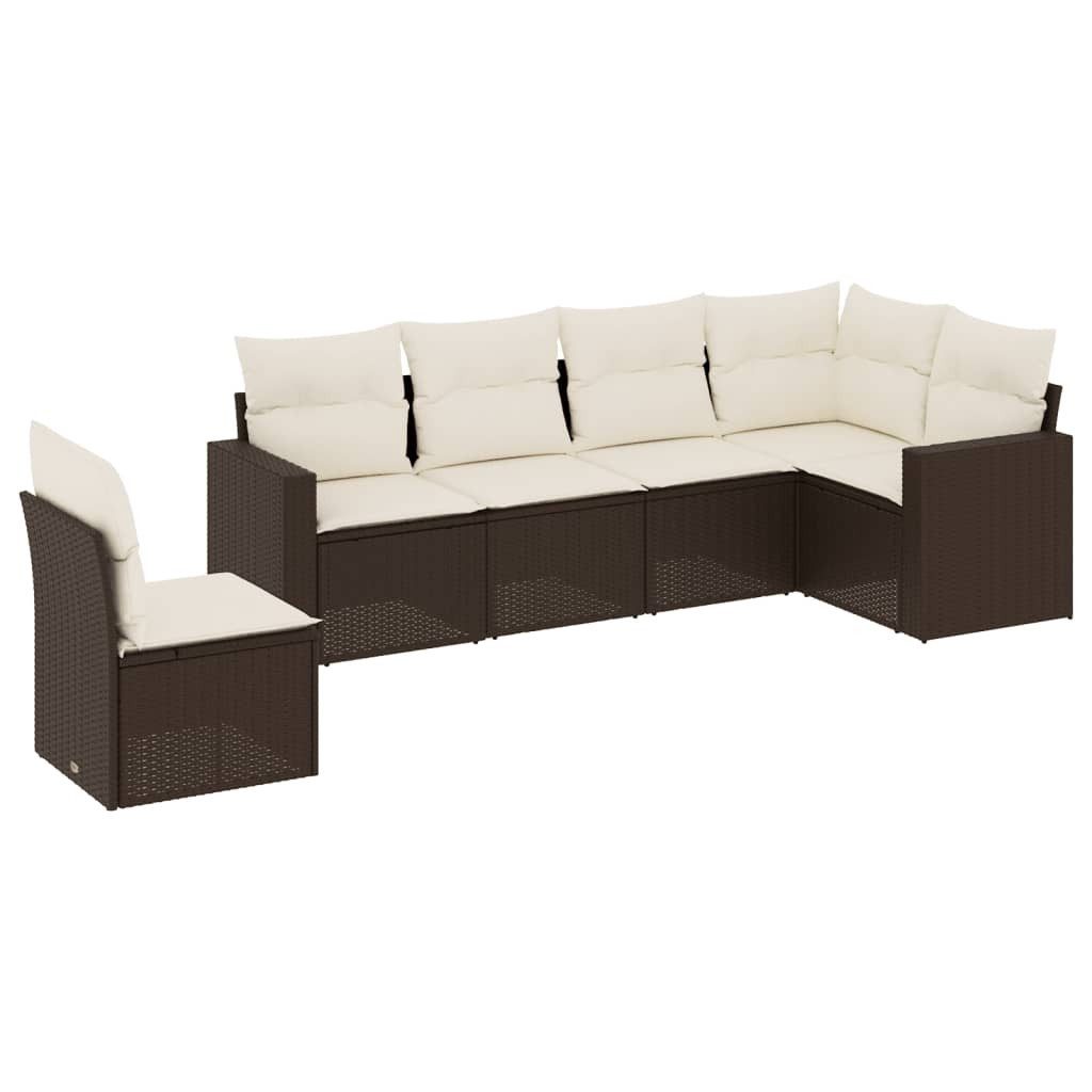 vidaXL Sofaelement 6-tlg. Garten-Sofagarnitur mit Kissen Braun Poly Rattan günstig online kaufen