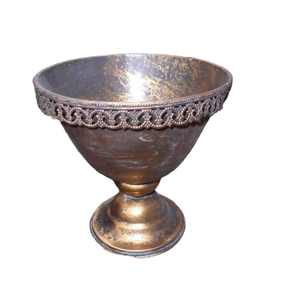 Deko-Impression Pflanzschale Verzierter Übertopf Amphore Pflanztopf Vase Schale Eisen Gold-Antik (1 St)