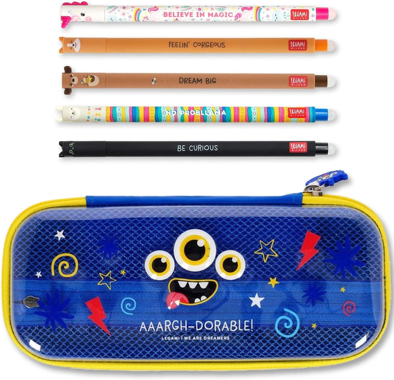 Legami Federmäppchen WonderWow Federmäppchen & radierbarer Stift, Set mit 5 Stiften