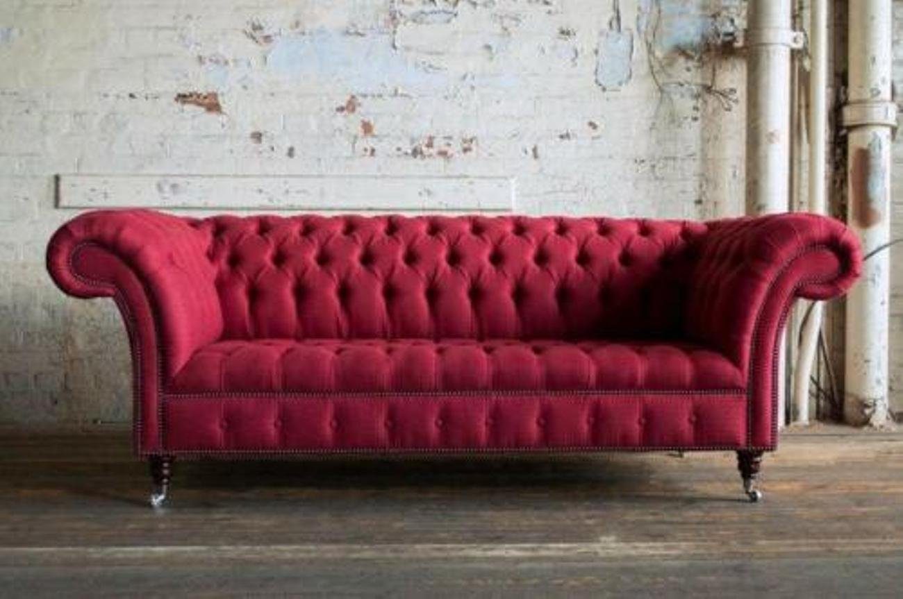 JVmoebel 3-Sitzer Chesterfield 3 Sitzer Couch Polster Sitz Textil Stoff Couchen Sofa, Das Sofa ist mit Knöpfen und Nieten verziert