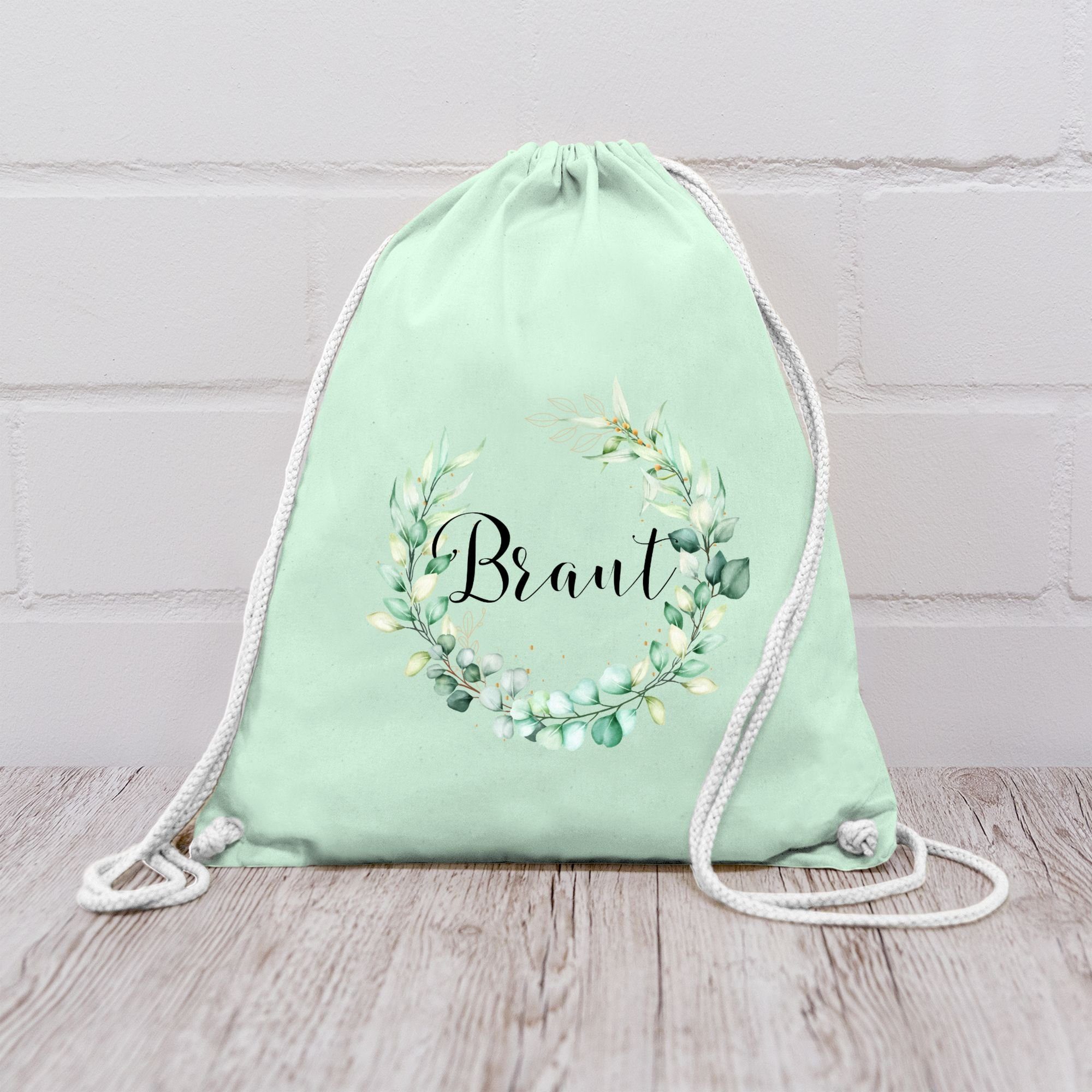 Shirtracer Turnbeutel Braut - Blumenkranz Eukalyptus, JGA Junggesellenabschied Frauen