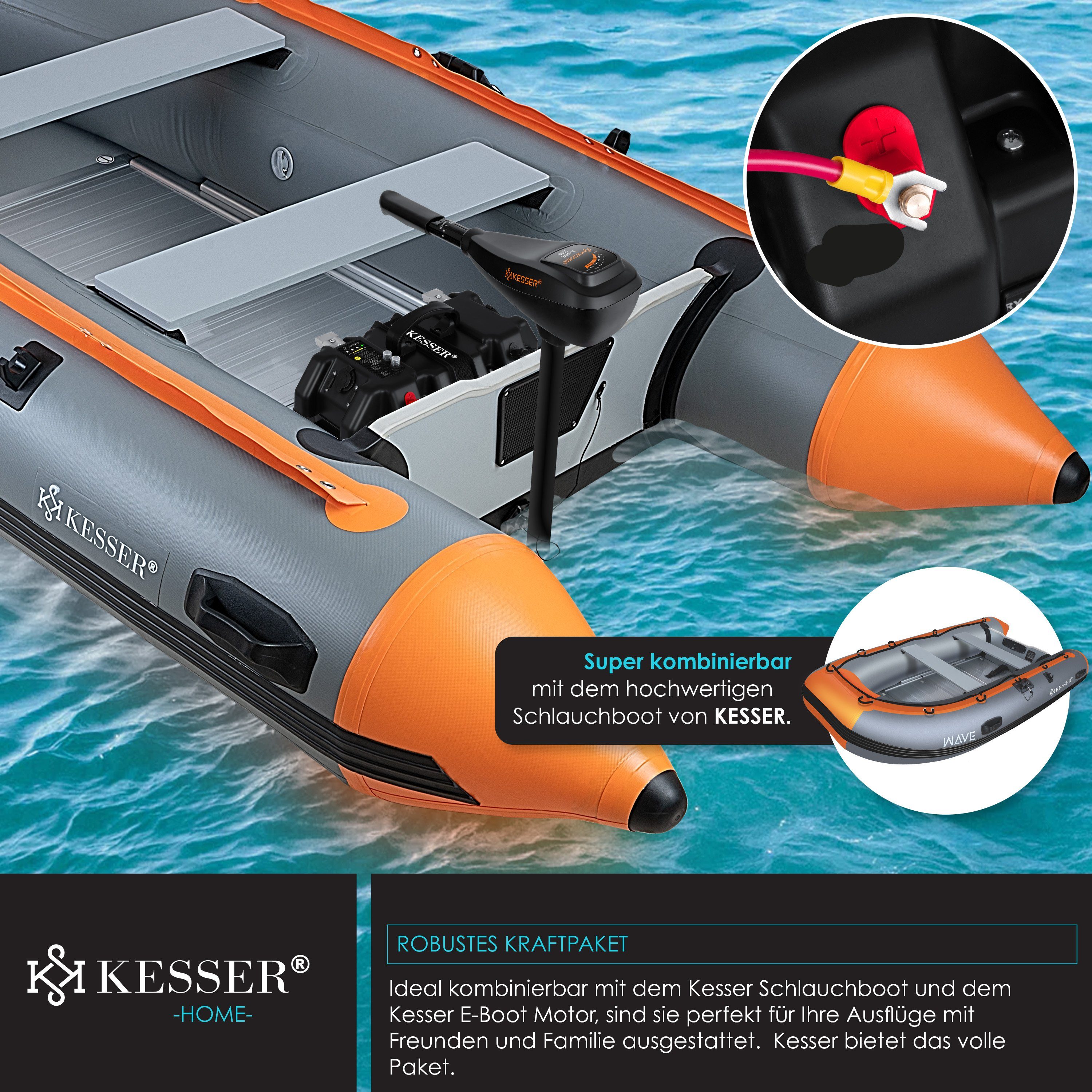 Elektromotor Schlauchboot Batterie, Bootsmotor Batteriebox für KESSER