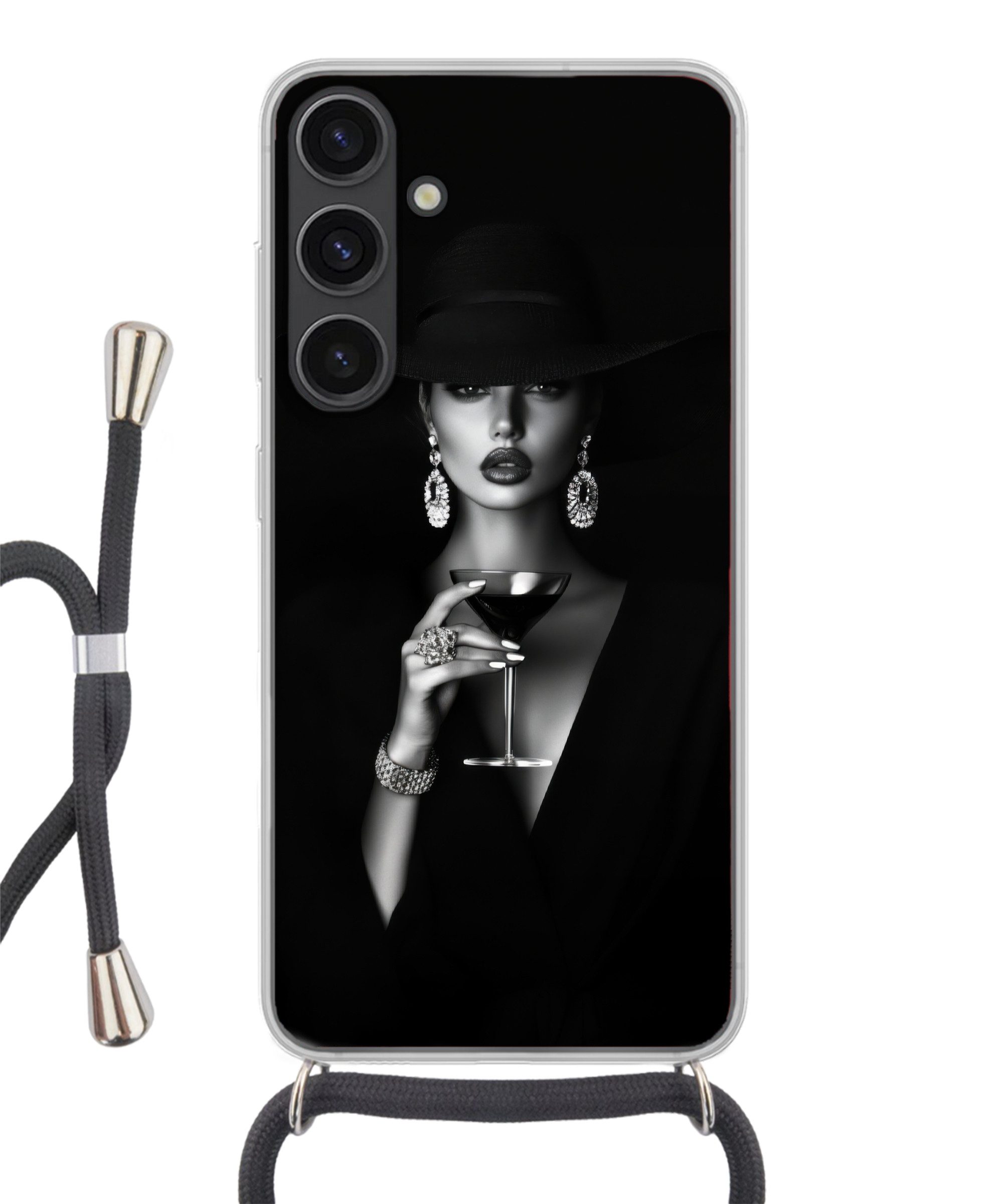 MuchoWow Handyhülle für Samsung Galaxy S24 Plus Frau - Cocktail - Schick, Tragbare Handyhüllen mit Kette zum umhängen, Handykette Handyband