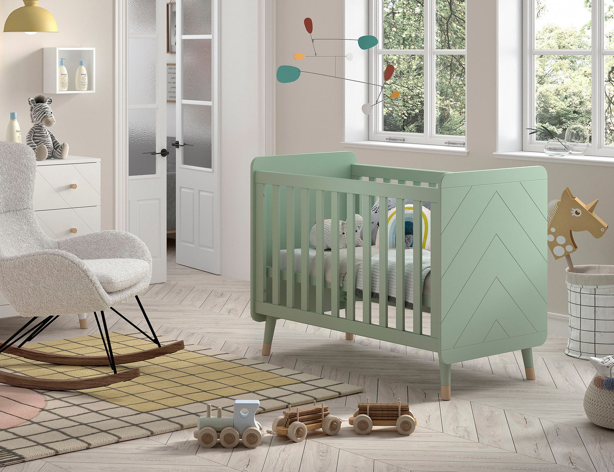 Vipack Kinderbett Billy, Babybett 60/120 cm, 3-fach verstellbarer Lattenrost (B/H/T ca. 123,6x96x68cm, hochwertig verarbeitet, moderne Optik), Ausf. MDF lackiert, wahlweise 3 Цвета(ов)