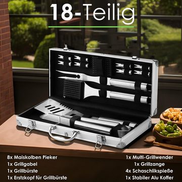 echos Grillbesteck-Set Eco-8090, (Set, 18 tlg), 18-teiliges Grillbesteck Set,Edelstahl,Stabiler Alukoffer,Geschenkset