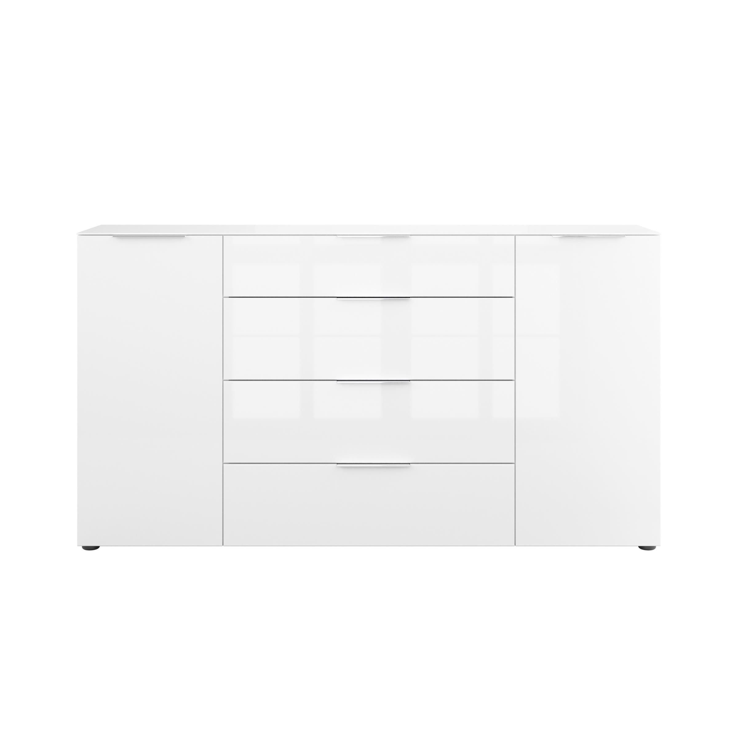 freiraum Sideboard style, in weiß matt - Weißglas - 180x98,7x40cm (BxHxT)
