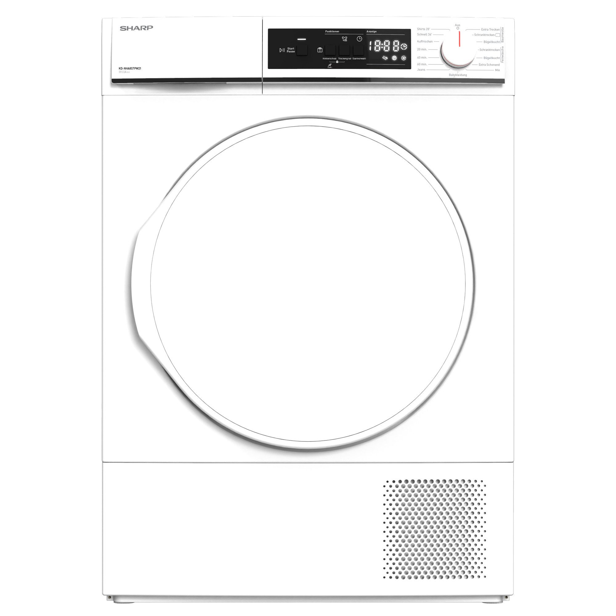 Sharp Wärmepumpentrockner KD-NHA8S7PW21-DE, LED Trommelbeleuchtung, Knitterschutzfunktion, Restlaufanzeige