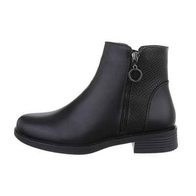 Ital-Design Damen Freizeit Stiefelette Blockabsatz Flache Stiefeletten in Schwarz