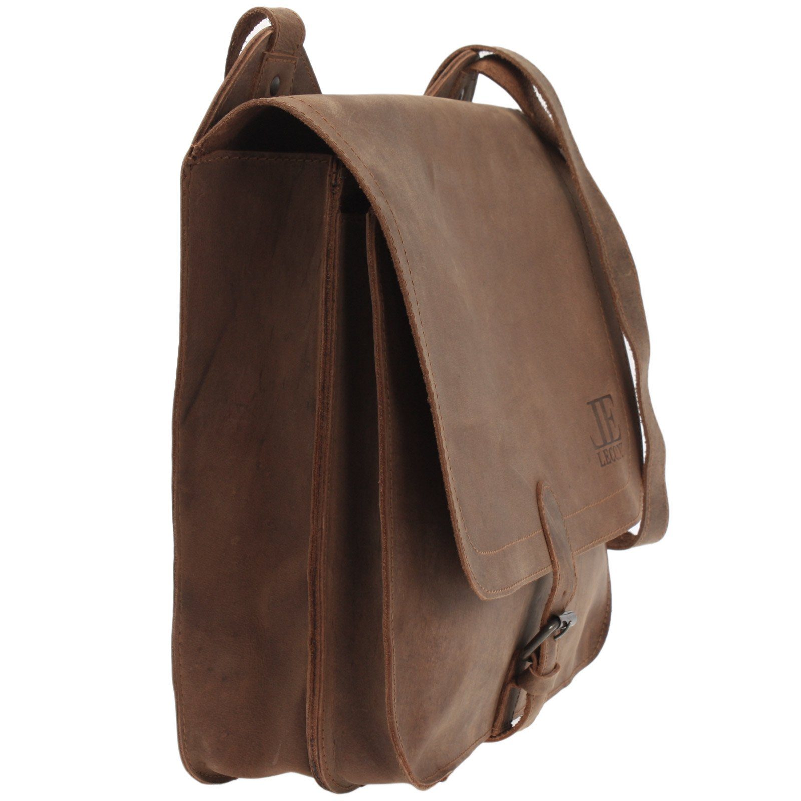 LECONI Aktentasche Messenger Bag Arbeitstasche DIN A4 Damen Herren Echt Leder LE3020, Überschlag mit Schnalle – verstellbarer Schulterriemen – 36×29×8 cm