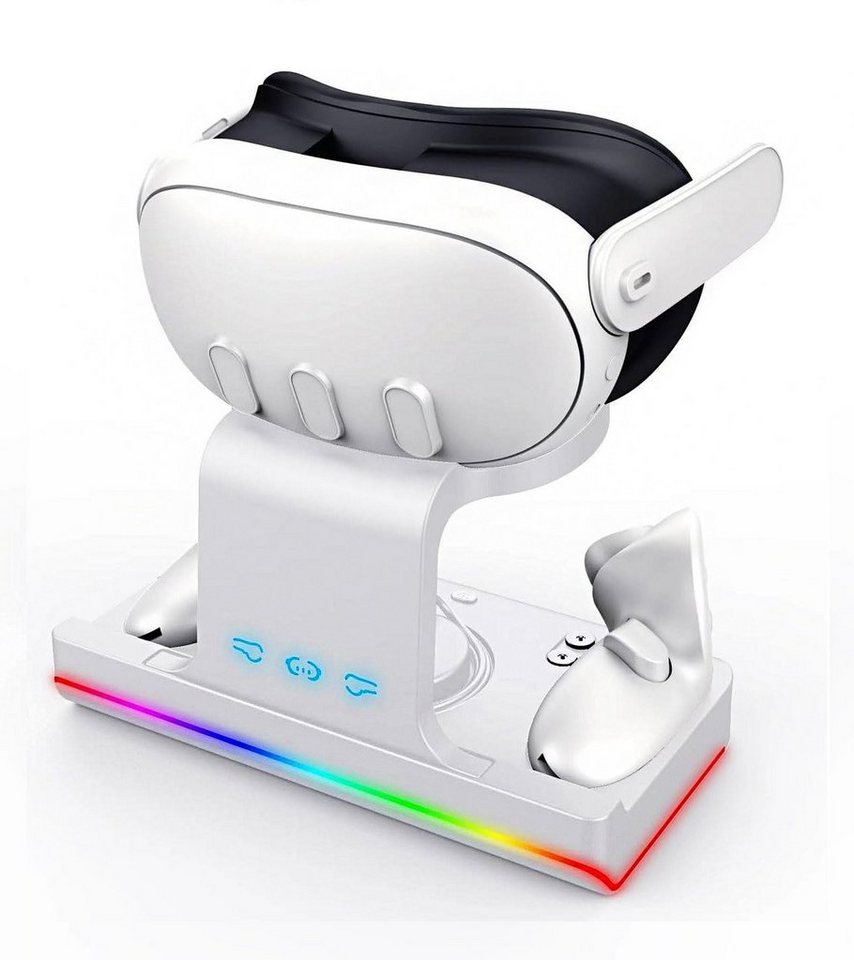 YUHRO Meta Quest 3 VR-Ladestation, kabelloser Ladeständer mit RGB-Licht  Virtual-Reality-Brille (Ladestation Quest 3, 2 wiederaufladbare Akkus)