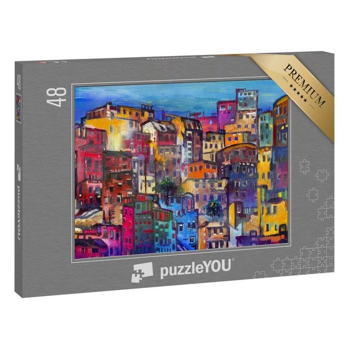 puzzleYOU Puzzle Kunstwerk: Bunte Häuser 48 Puzzleteile puzzleYOU-Kollektionen