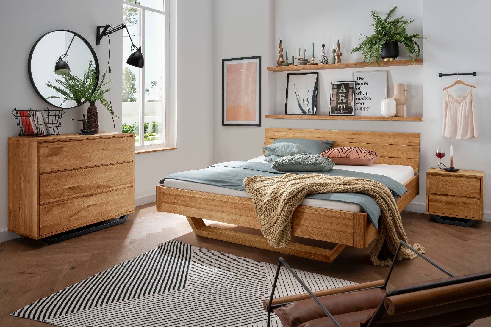 TPT Möbel Massivholzbett PureWood, Wildeichenbett mit Holzkufen