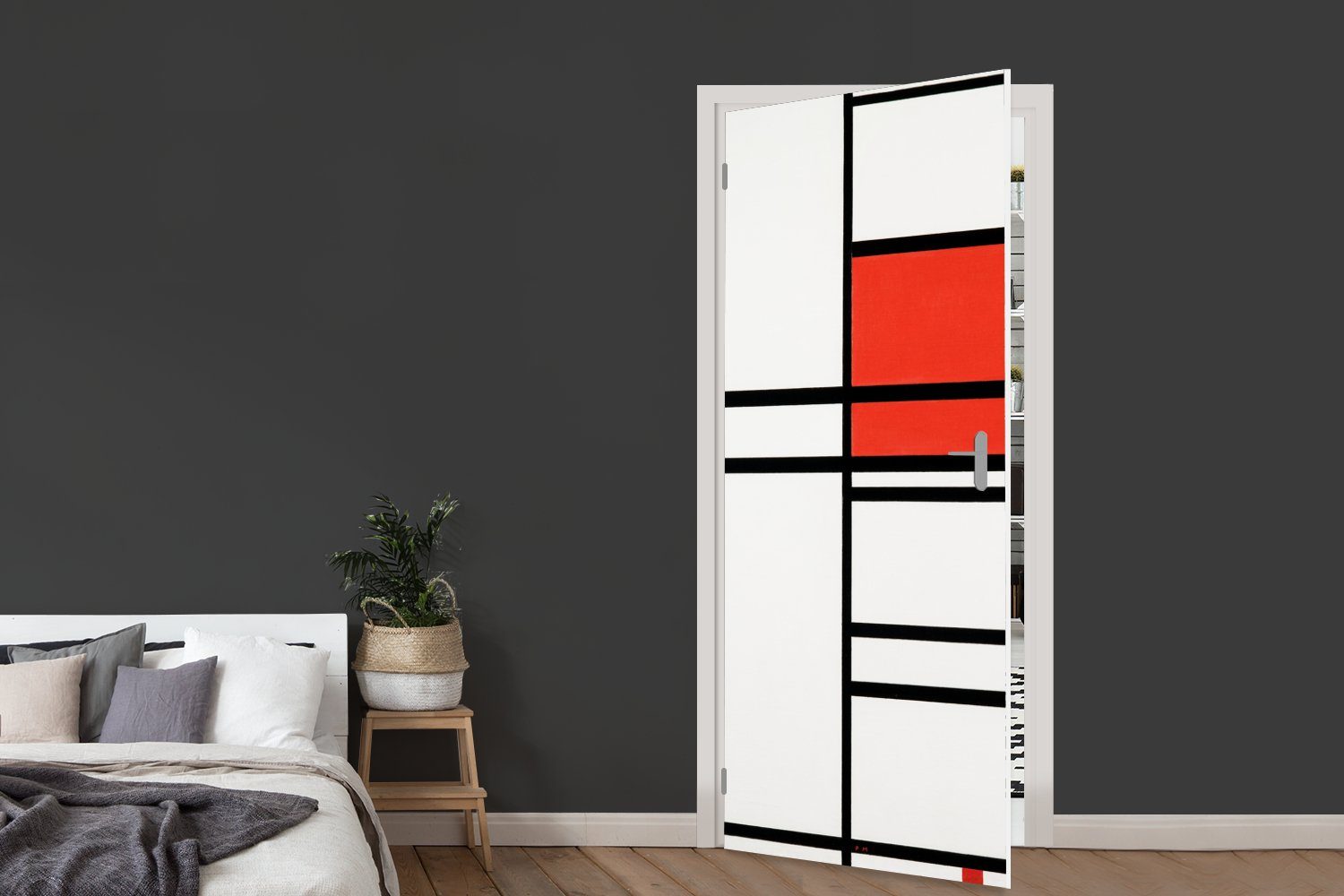 MuchoWow Türtapete Komposition mit Rot Weiß - Türaufkleber, für St), Mondrian, Fototapete 75x205 und Tür, cm (1 Piet bedruckt, Matt