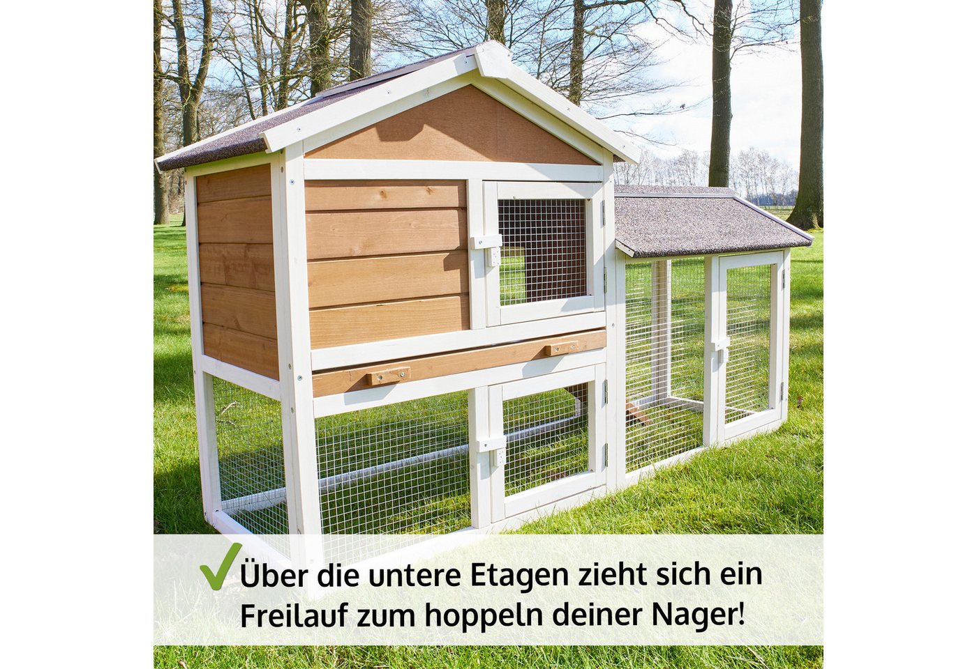 Thumbnail - Zooprinz Kleintierstall Hofstadl mit Auslauf 146x86x50 cm (BxHxT), Metall Kotschublade, Lasiertes Kiefernholz