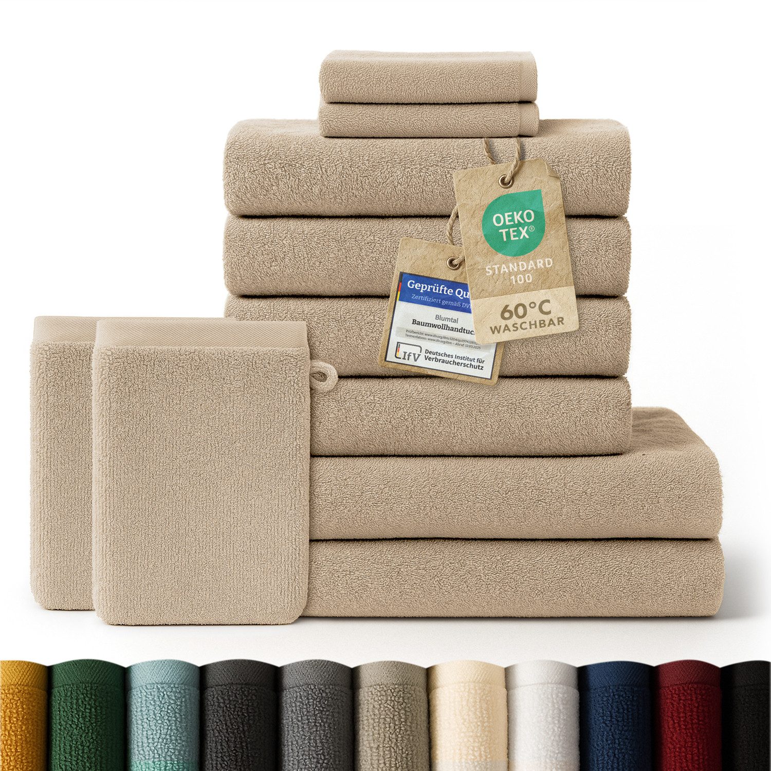 Blumtal Handtuch Set Blumtal 10 Teilig - Handtücher Set 100% Baumwolle, weich und saugstark, Frottee (10er Set, 10-St), 2 Bad 70x140, 4 Hand 50x100, 2 Gäste 30x50, 2 Waschlappen 15x21cm