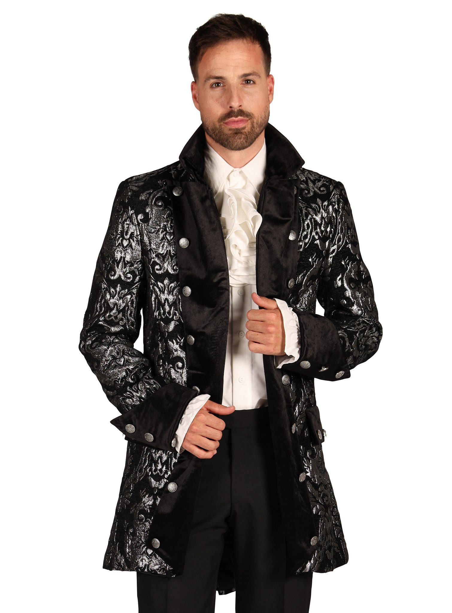 thetru Piraten-Kostüm Gehrock Adliger silberfarben, Hochwertiger Mantel für barocke Herren