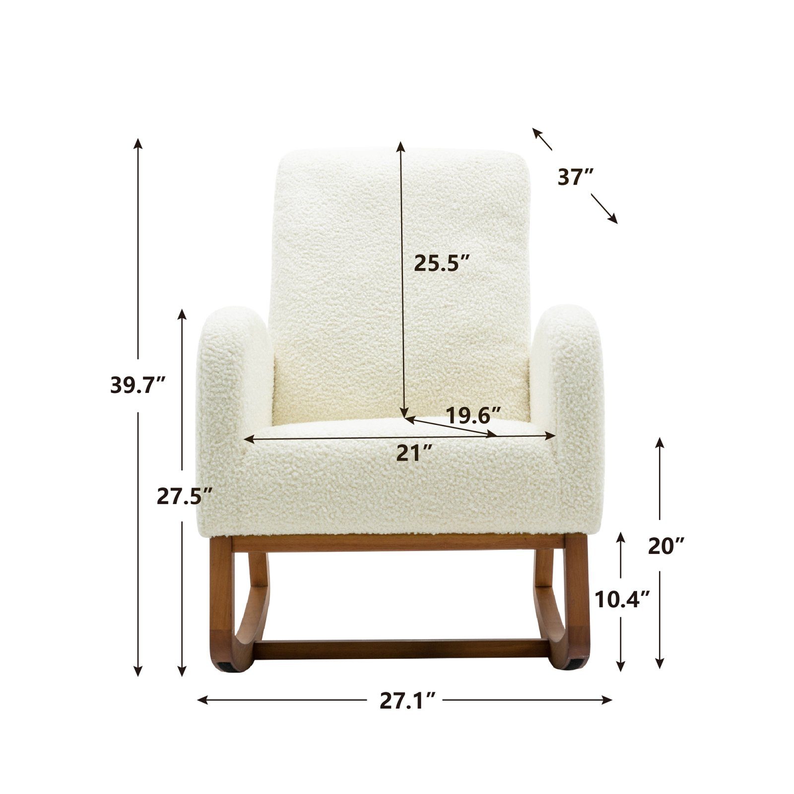 Gepolsterter mit Schaukelsessel Sitzfläche Rückenlehne Freizeitstuhl, SEEZSSA Hohe Schaukelstuhl für Wohnzimmer Weiß und