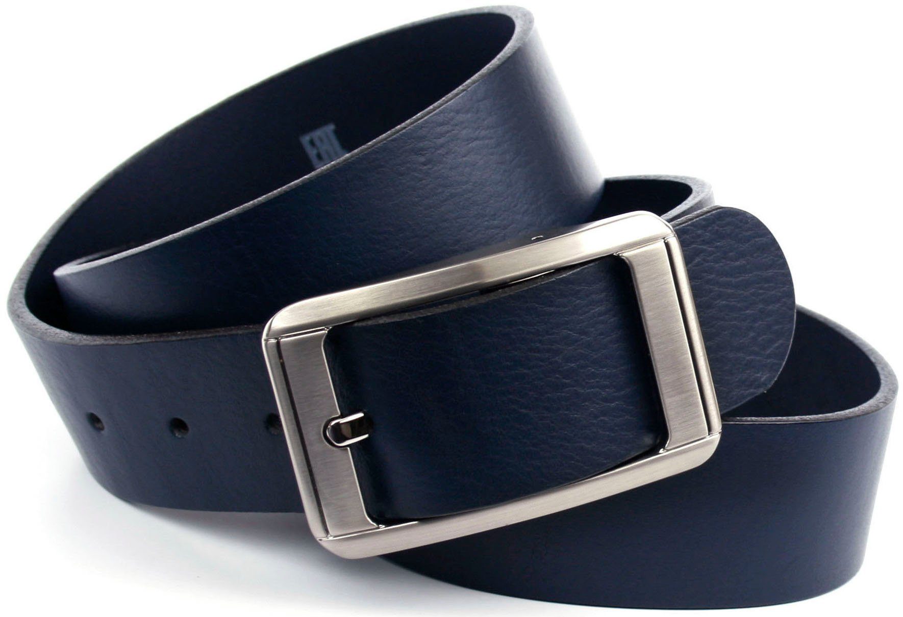 Anthoni Crown Ledergürtel mit blau Schließe silberfarbener Jeansgürtel