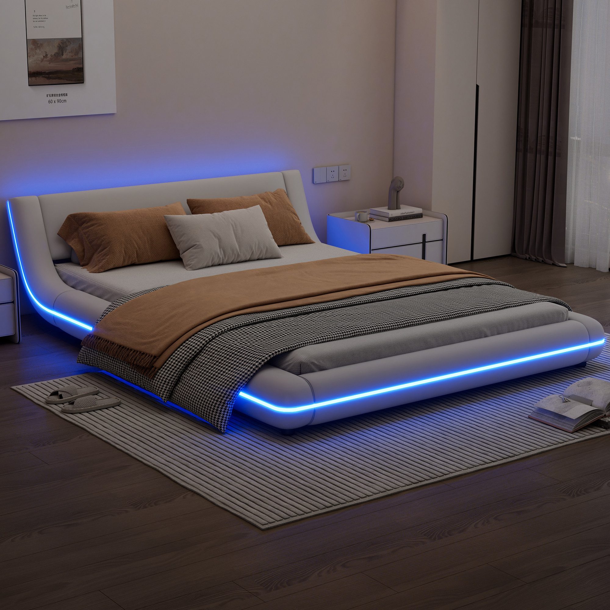 Furnishings Home Polsterbett Doppelbett Futonbett Bodenbett inkl. LED, Mit günstig online kaufen